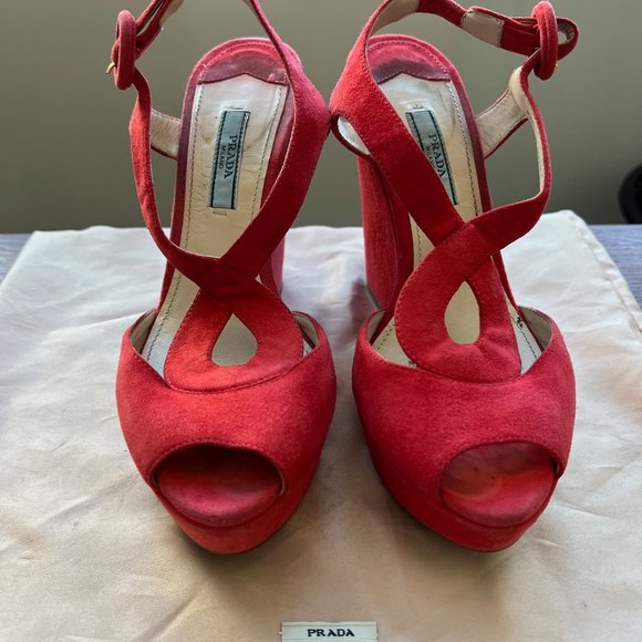 Prada Suede Wedge Heels - Salmon Pink Size 36 - Picture 3 of 11